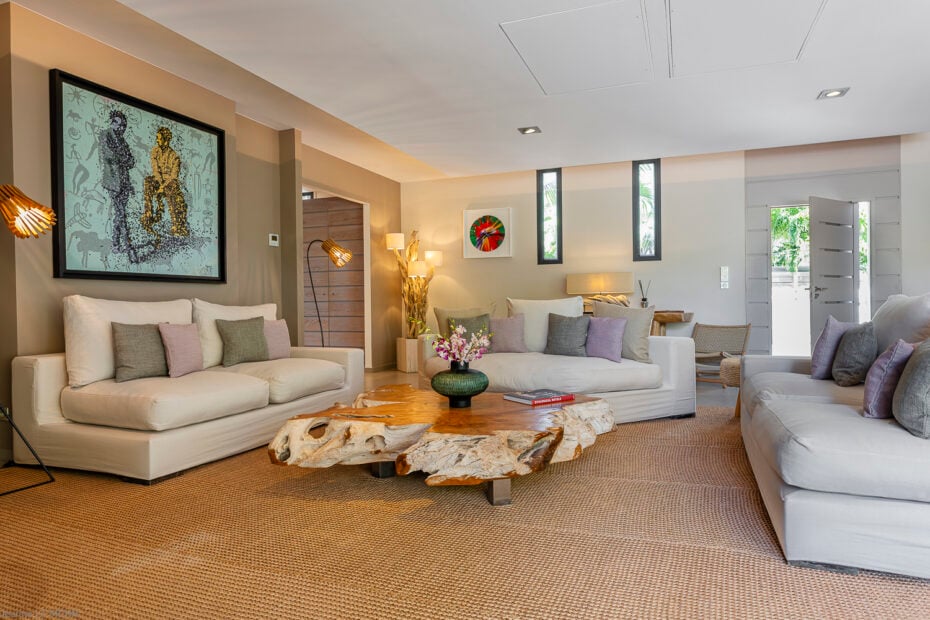 Villa K St. Barts living room with modern lounge seating